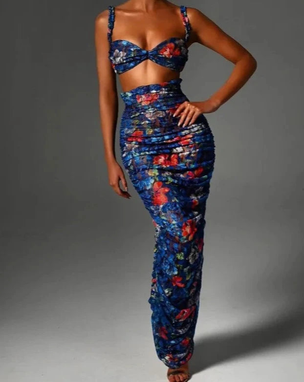 Women's floral print lace 2 piece set