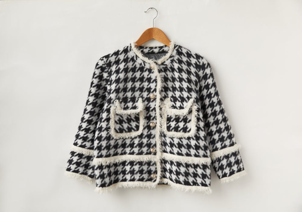 Women's black and white tweed jacket