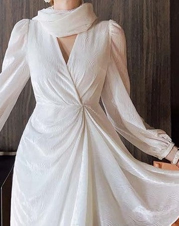 Women 's white faux wrap dress