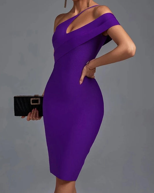 Women's purple bandage bodycon dress