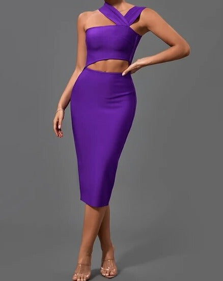 Women's purple cutout bodycon midi dress