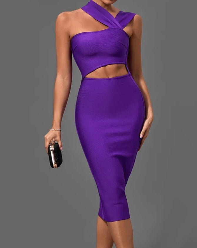 Women's purple cutout bodycon midi dress