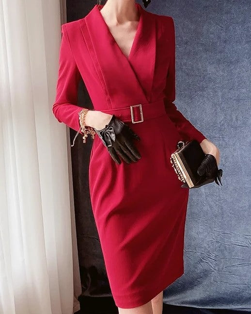 ÉVREUX V-Neck Belted Sheath Dress