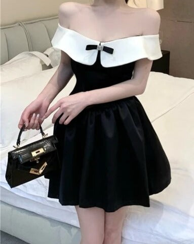 Women's black and white fit and flare mini dress