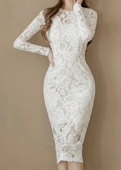 Women's lace long sleeve sheath midi dress