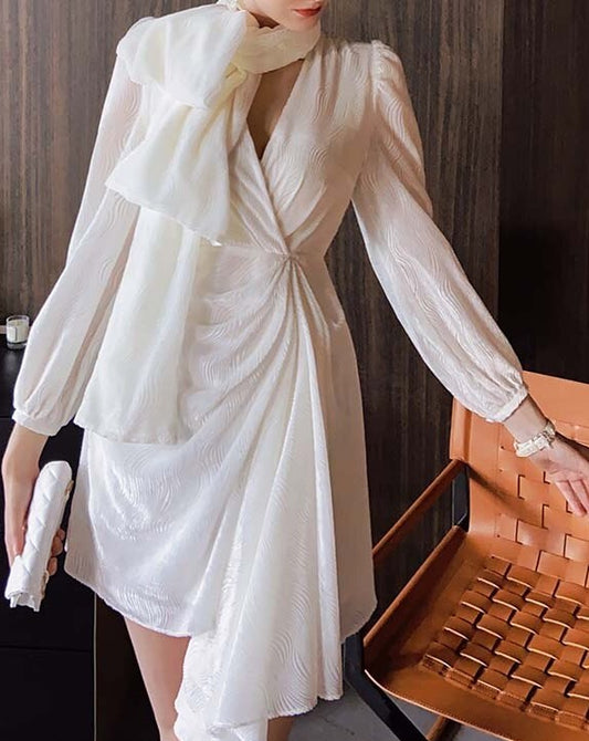 Women 's white faux wrap dress