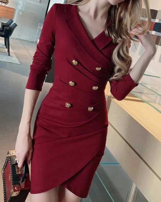 Women's red faux wrap sheath dress