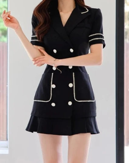 Women's black front front short sleeve blazer mini dress