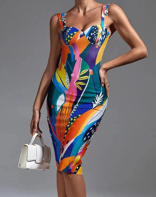 Women's colorful print bodycon mini dress