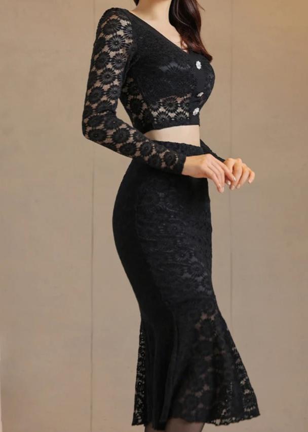 SEQUOIA Lace Top & Mermaid Midi Skirt Set