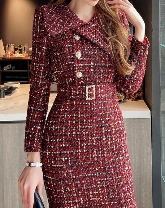 Women's tweed long sleeve dress