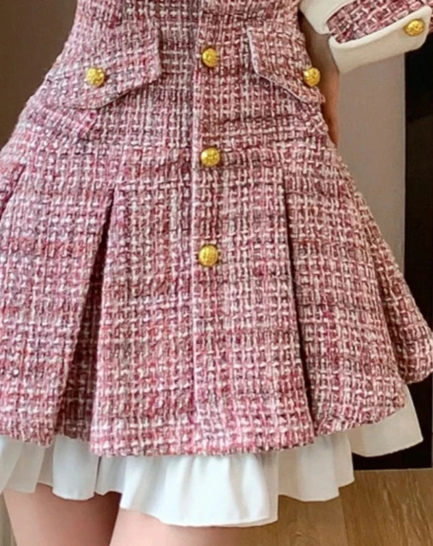 Women's pink tweed pleated mini dress