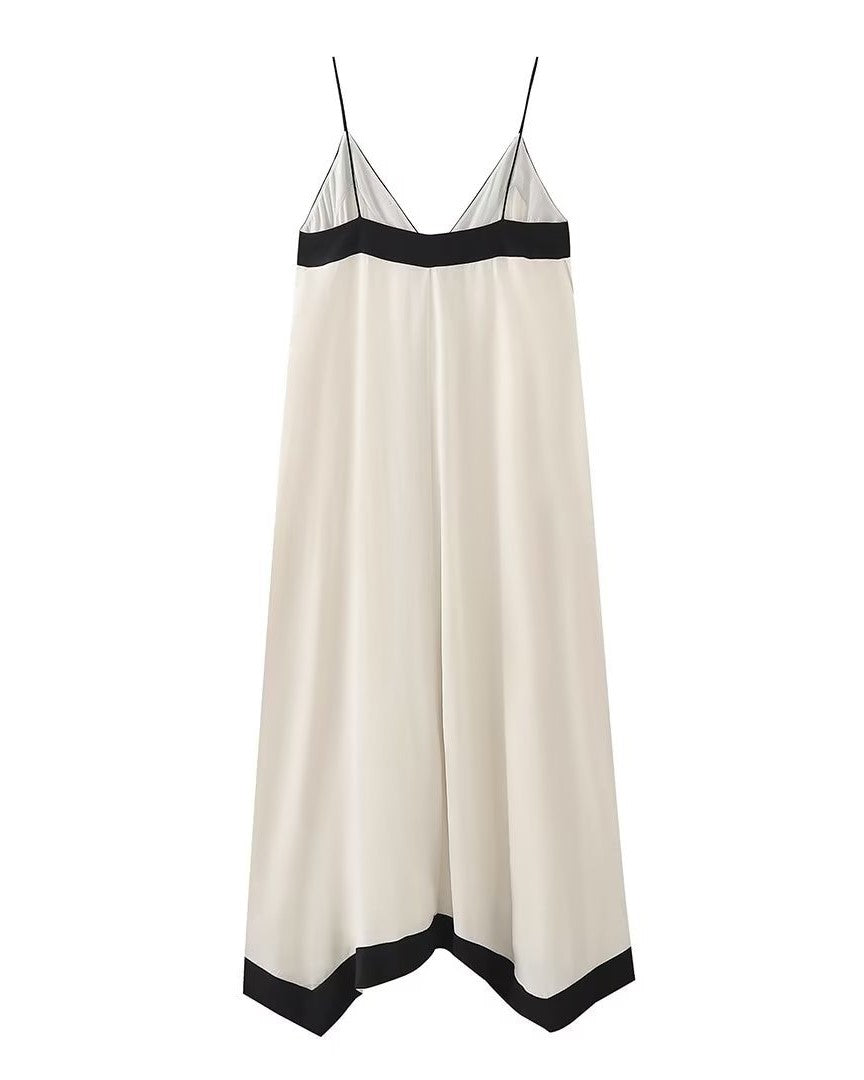 Women's Black and White Spaghetti Strap Maxi Dress