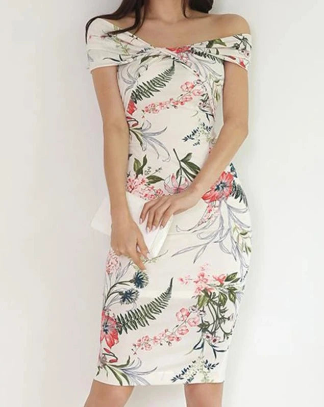 Women's floral print off the shoulder midi dress