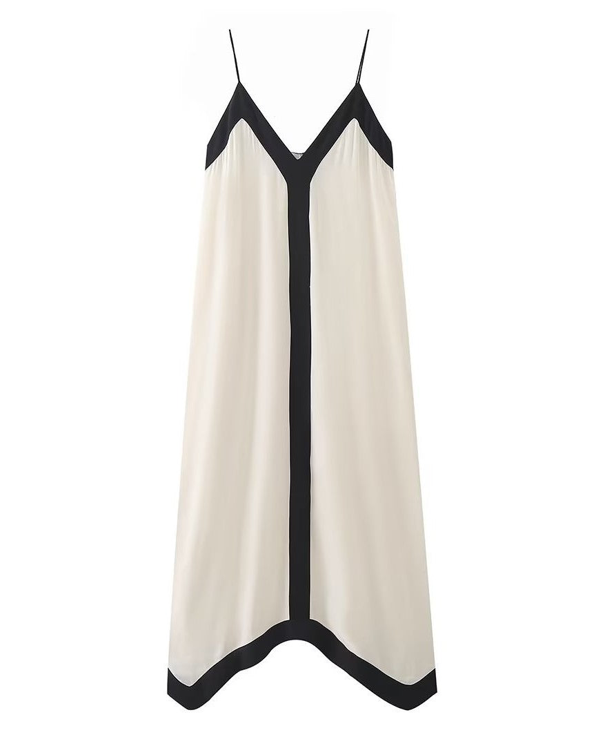 Women's Black and White Spaghetti Strap Maxi Dress