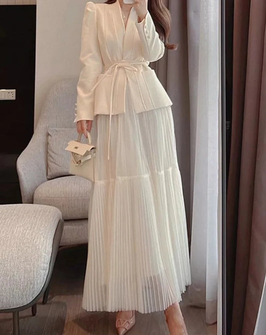 Women's jacket and tulle maxi skirt two-piece set