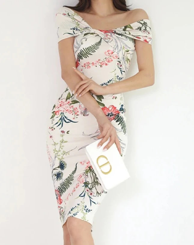 Women's floral print off the shoulder midi dress