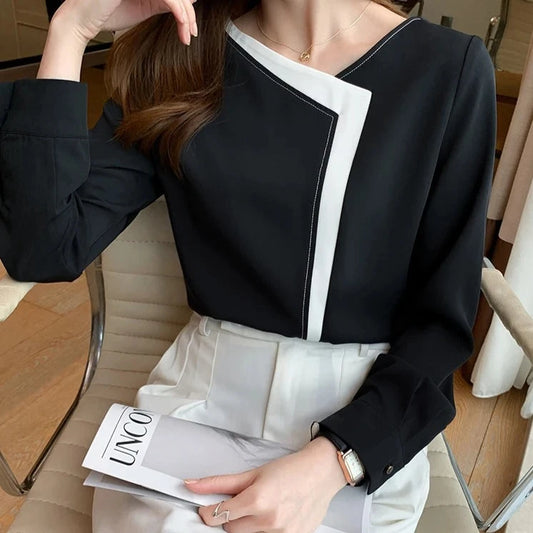 Women's black and white long sleeve shirt