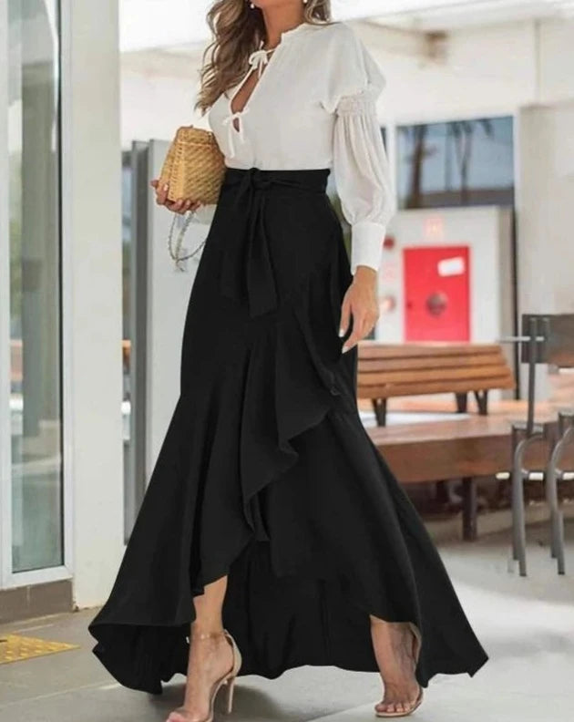 Women's black high waist high-low maxi skirt