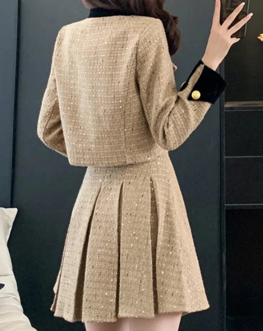 Women's jacket and mini pleated  skirt suit set