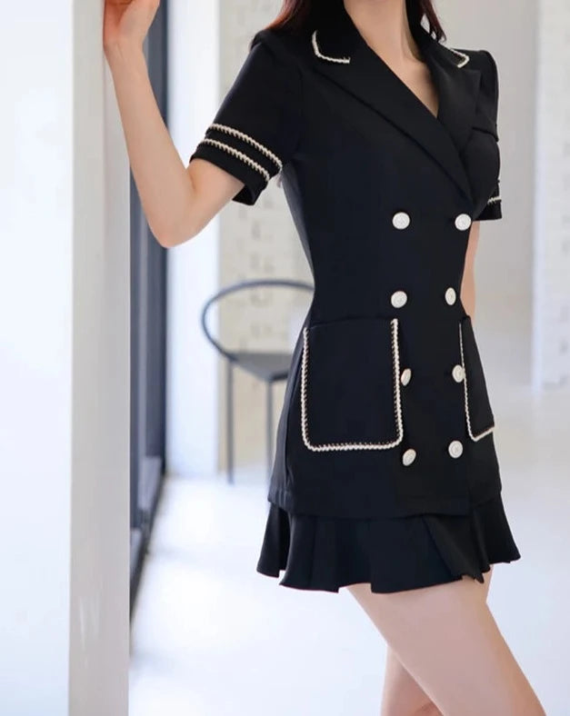 Women's black front front short sleeve blazer mini dress