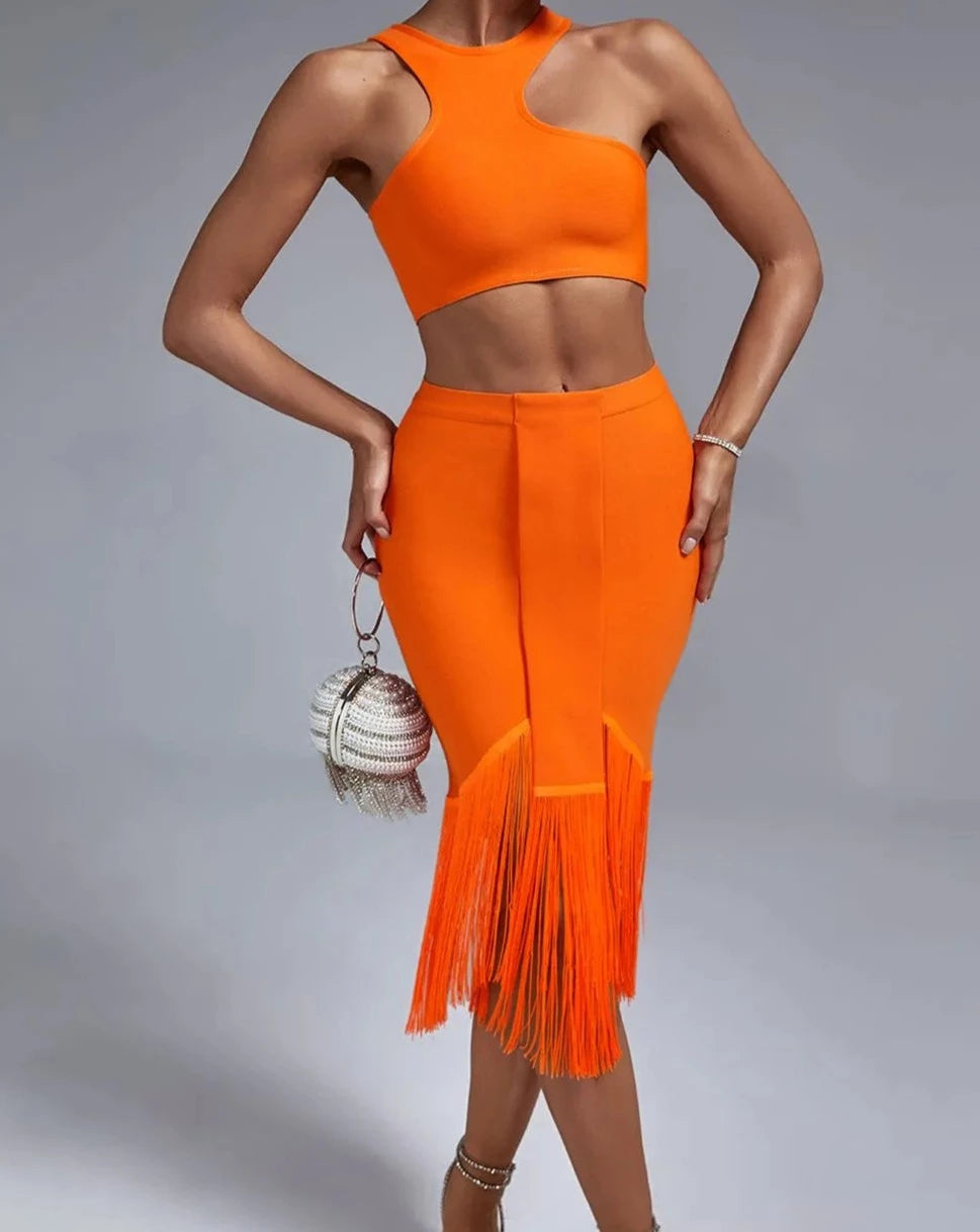 Women's orange crop tank and skirt outfit set