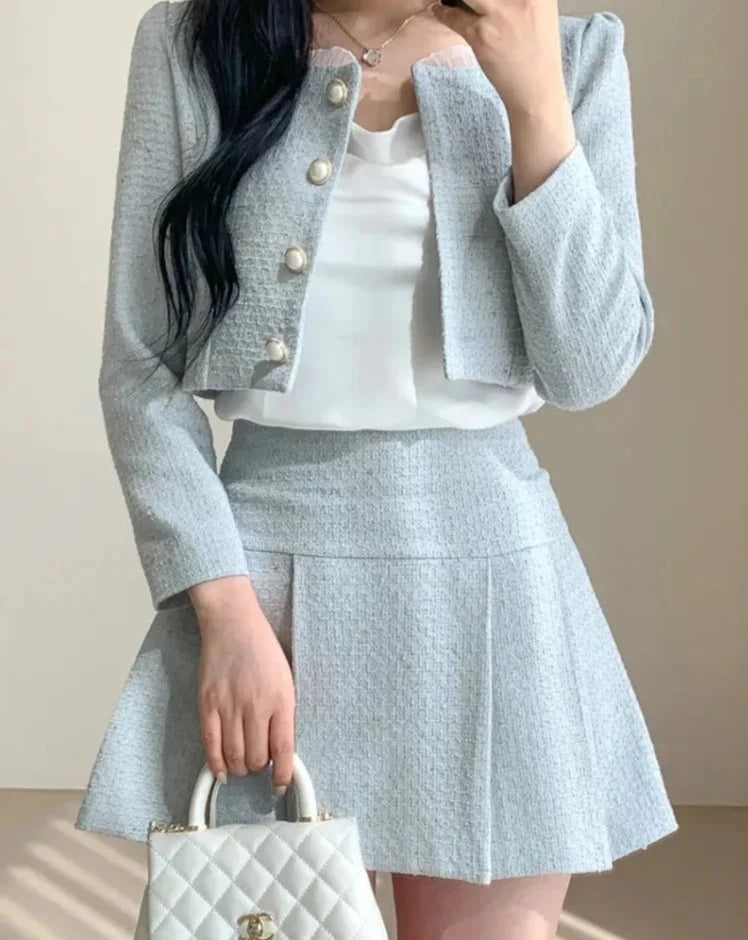 Women's tweed jacket and pleated Skirt Set