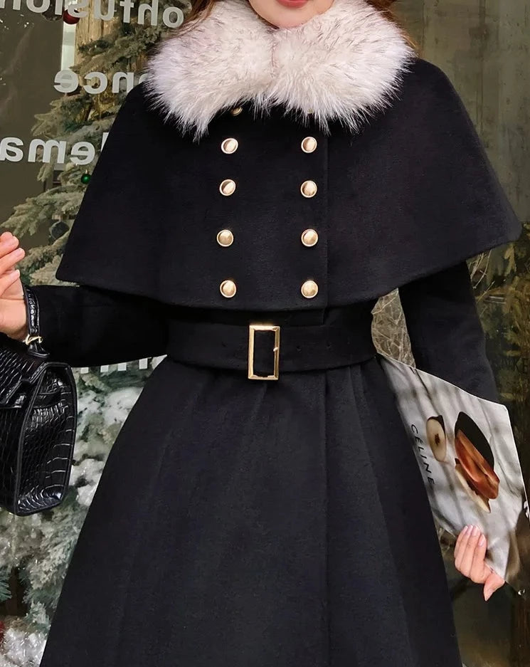Women's black cloak trench coat 