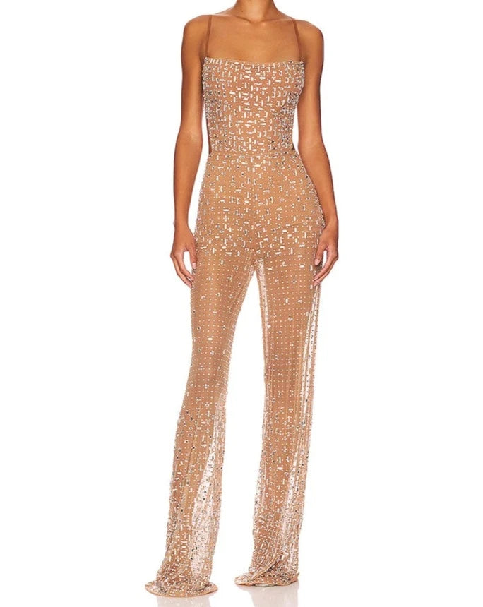 Women's sequin backless jumpsuit