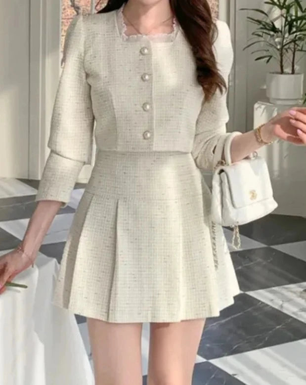 Women's tweed jacket and pleated Skirt Set