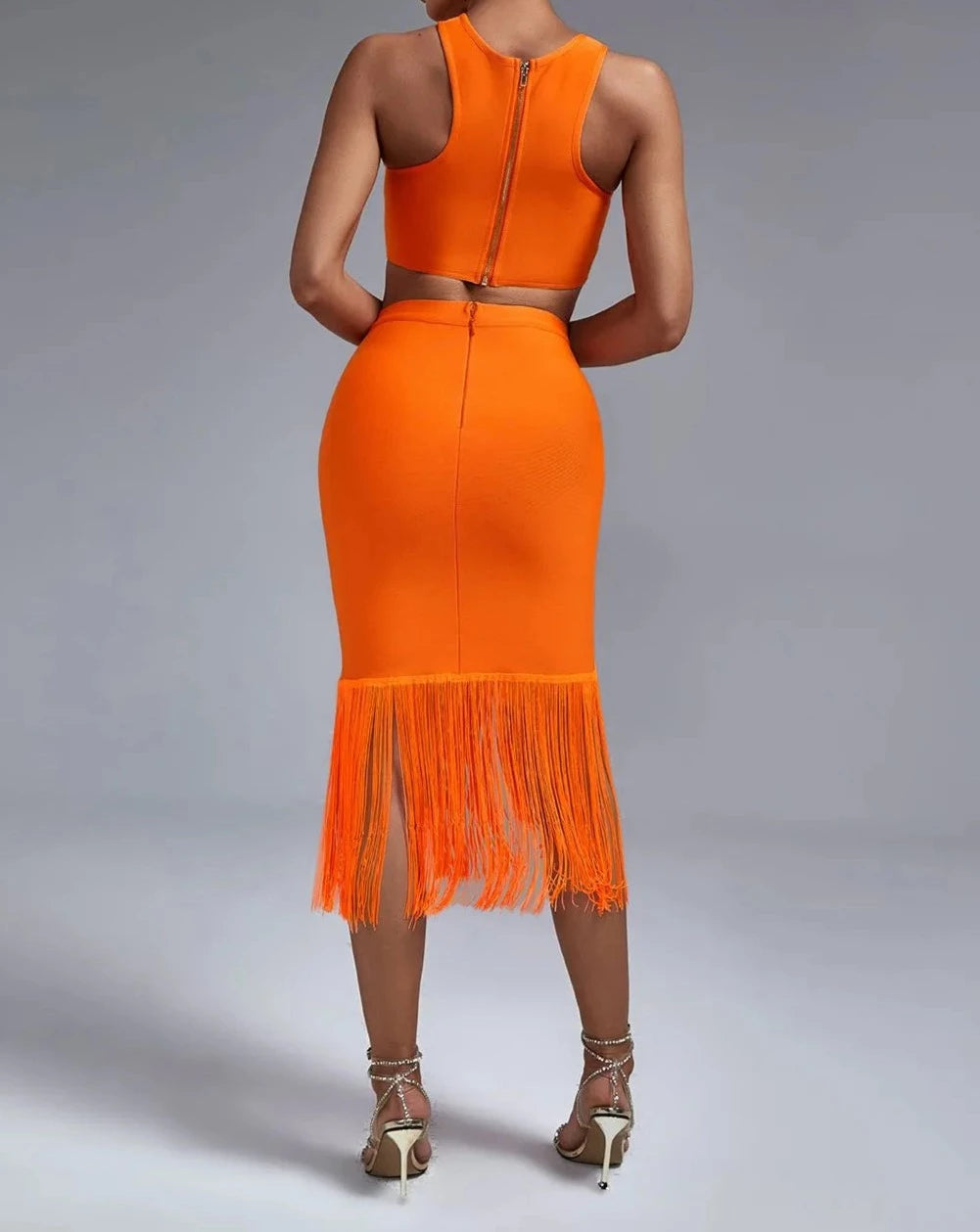 Women's orange crop tank and skirt outfit set