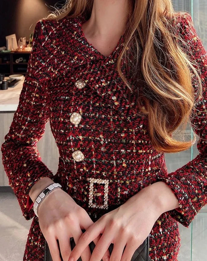 Women's tweed long sleeve dress