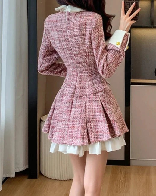 Women's pink tweed pleated mini dress