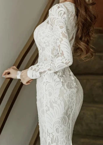 Women's lace long sleeve sheath midi dress