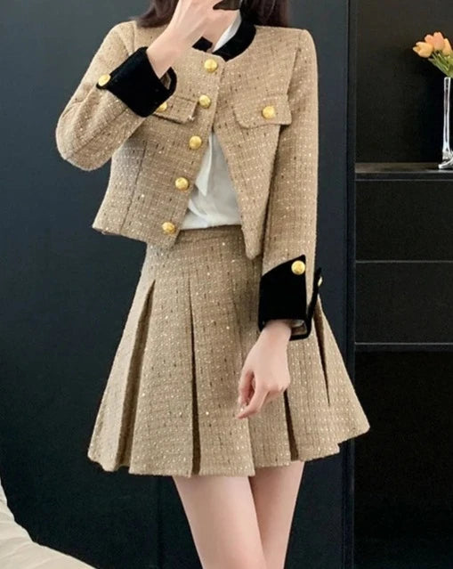 Women's jacket and mini pleated  skirt suit set