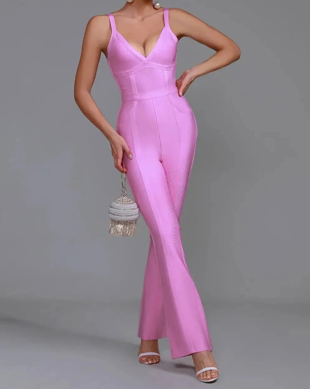 Women's pink bodycon jumpsuit