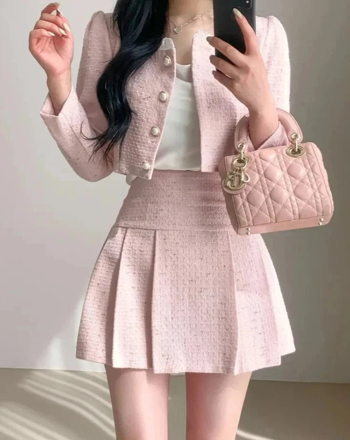 Women's tweed jacket and pleated Skirt Set