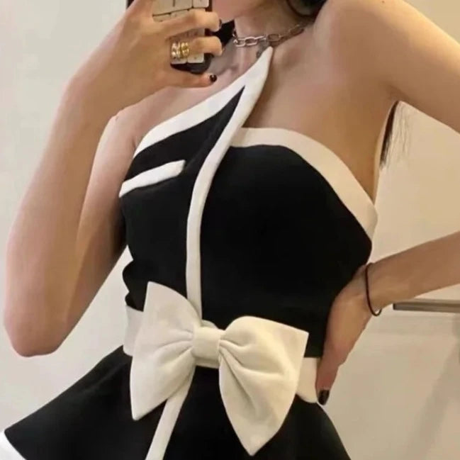 Women's black and white peplum top