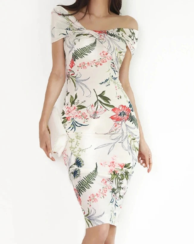 Women's floral print off the shoulder midi dress