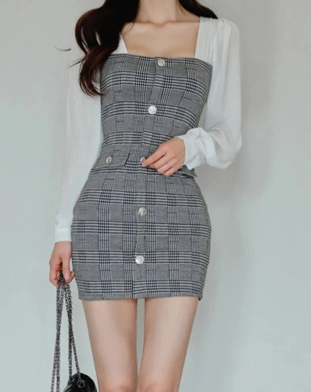 Women's square neck long sleeve mini dress