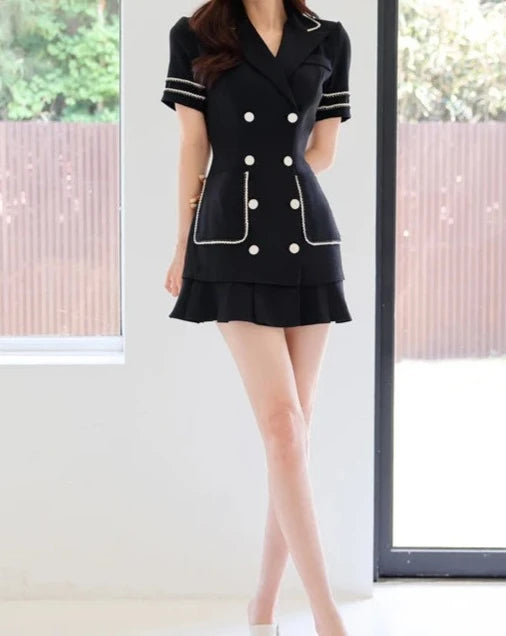 Women's black front front short sleeve blazer mini dress