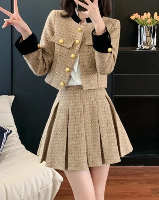 Women's jacket and mini pleated  skirt suit set