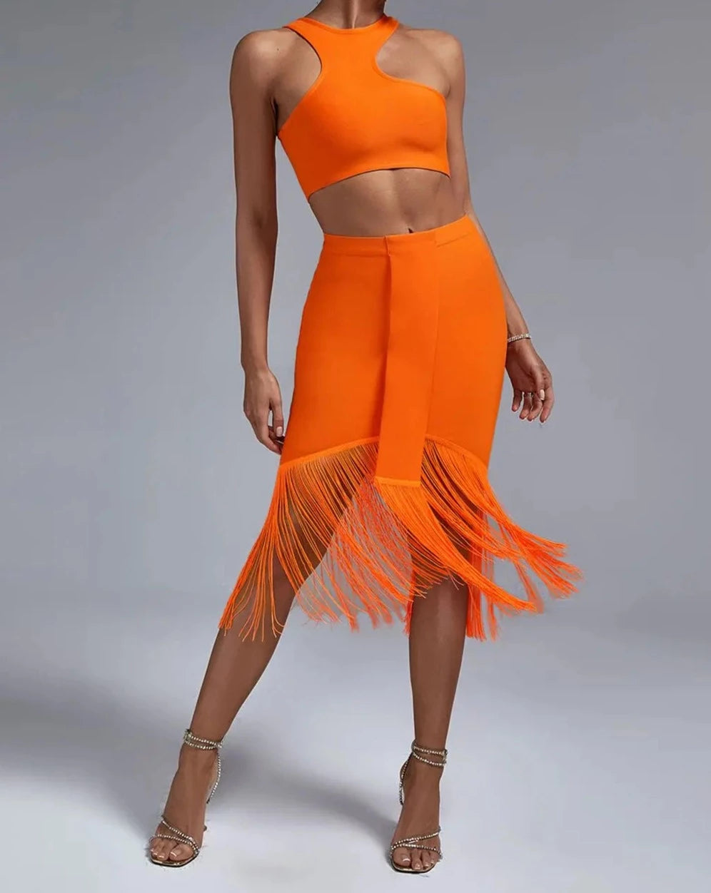 Women's orange crop tank and skirt outfit set