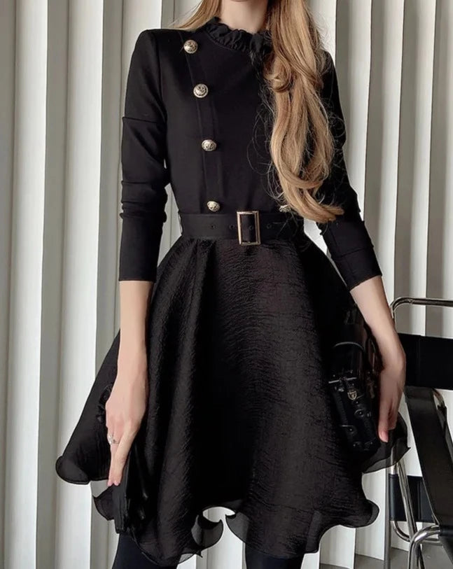 Women's black A-line midi dress
