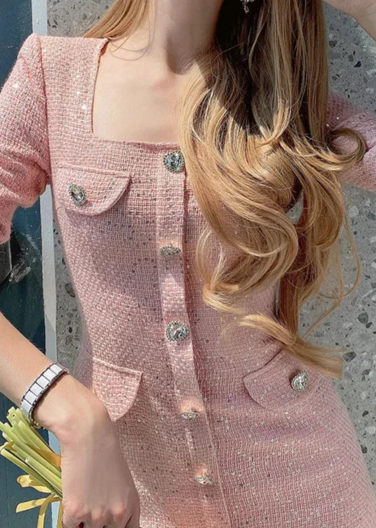 Women's metallic tweed square long sleeve minidress