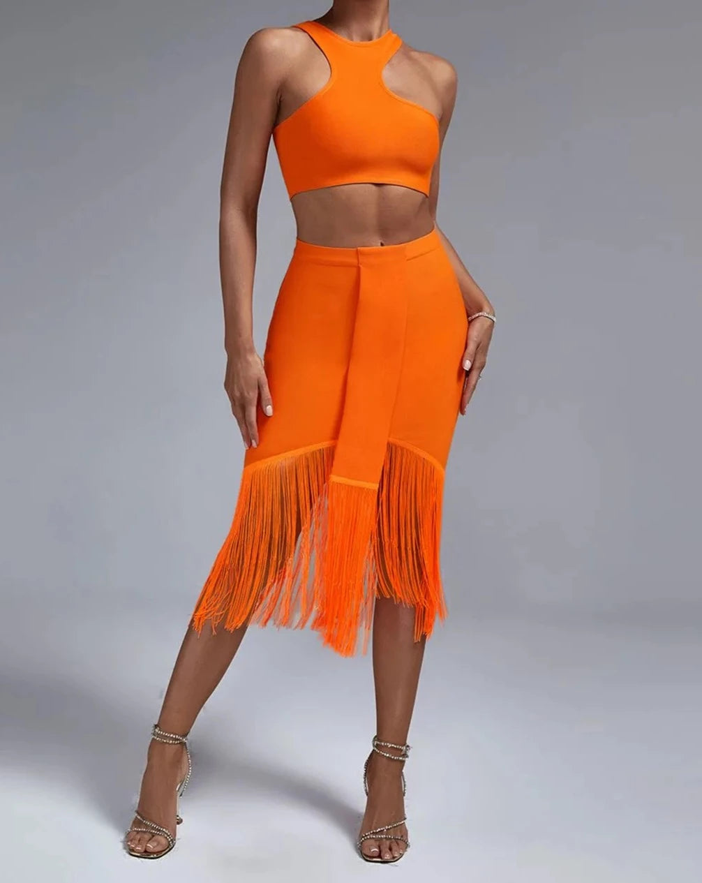 Women's orange crop tank and skirt outfit set