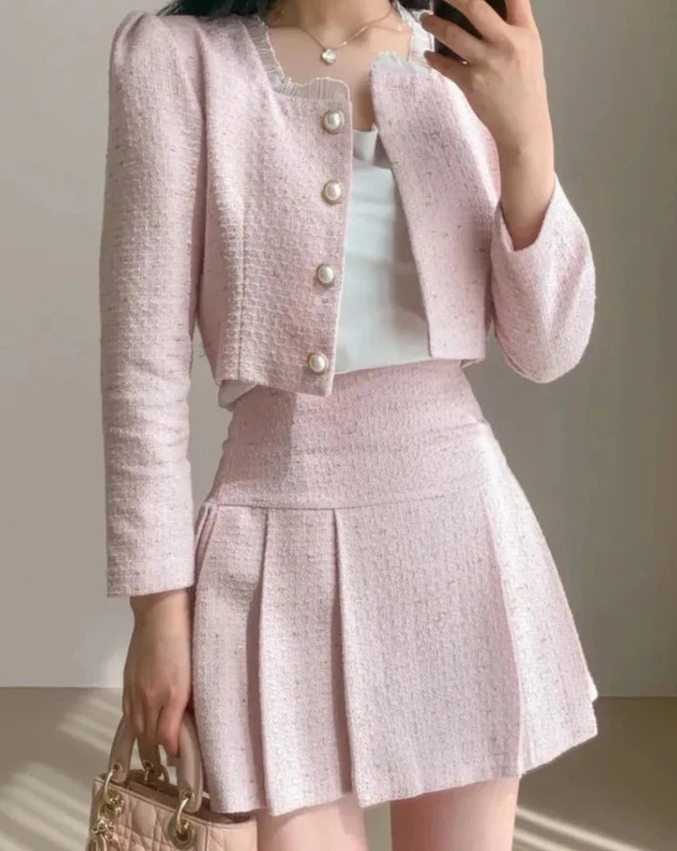 Women's tweed jacket and pleated Skirt Set