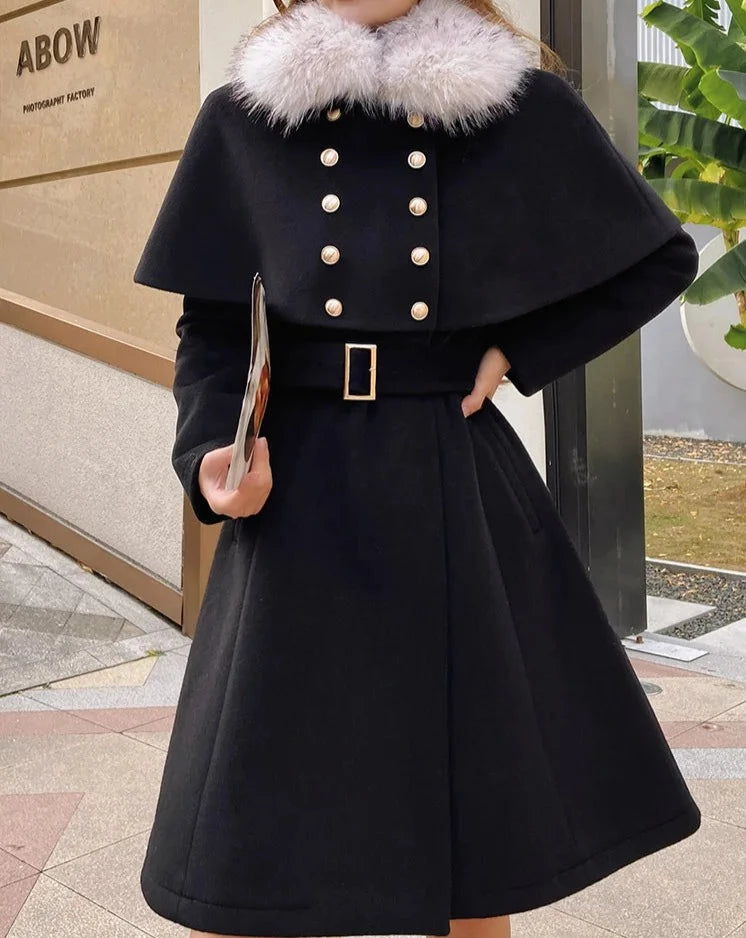 Women's black cloak trench coat 