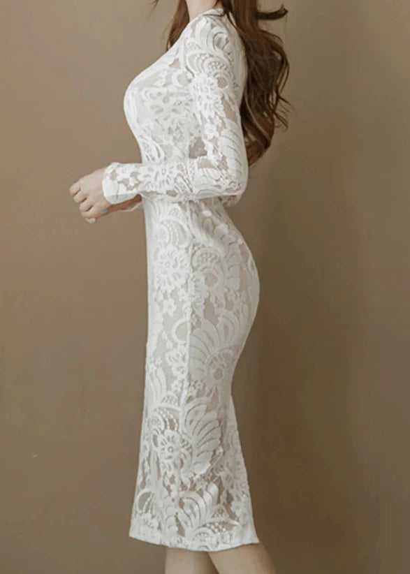 Women's lace long sleeve sheath midi dress