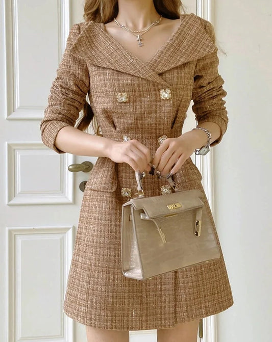 Women's brown self-portrait long sleeve dress
